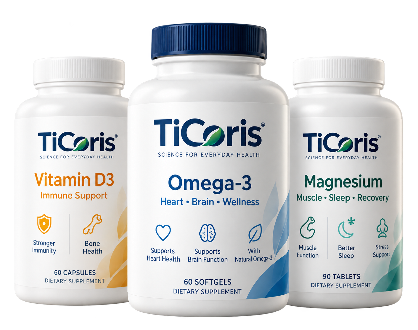 Ticoris Vitamin D3, Omega-3 and Magnesium supplements